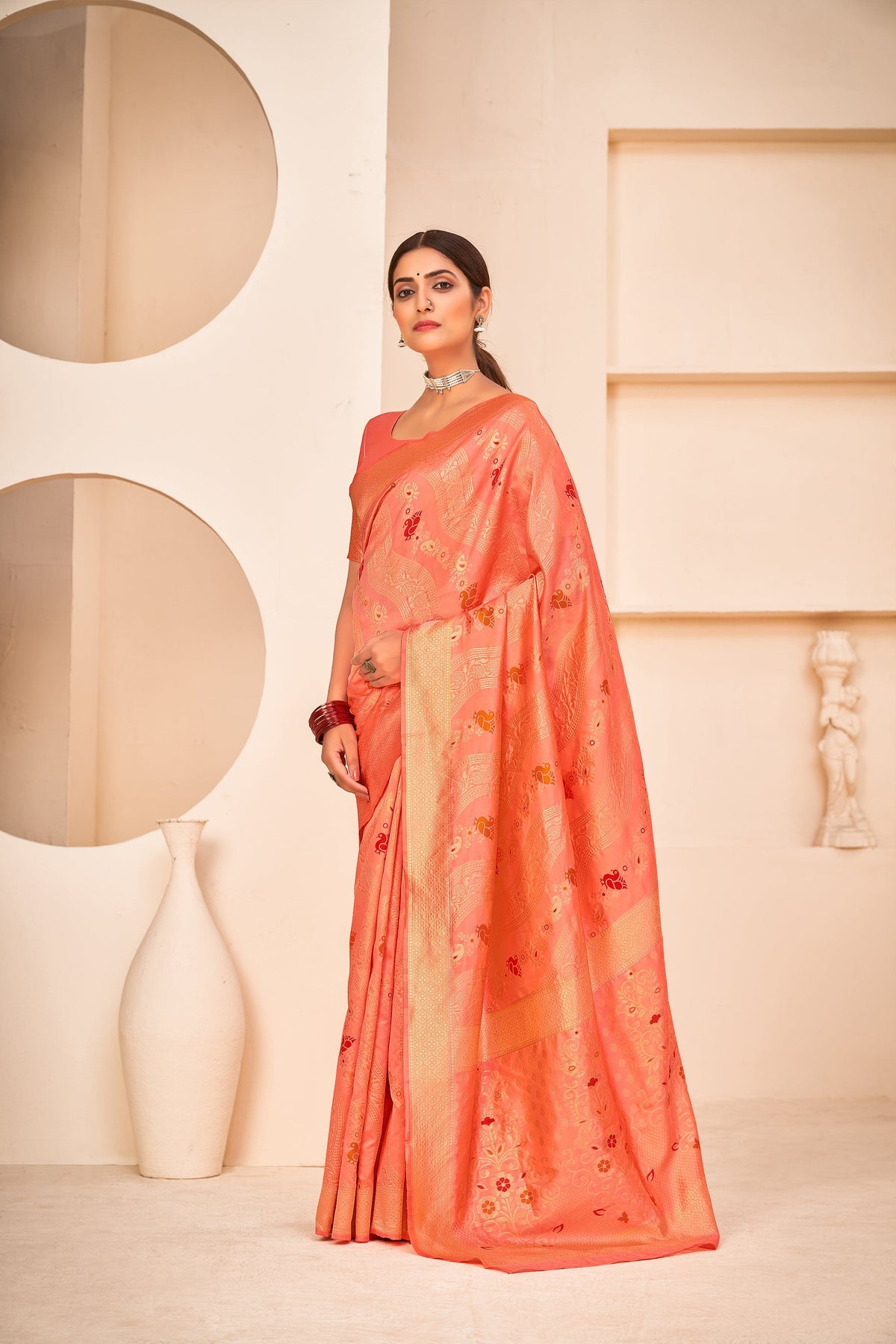 Shopesy Peach Festive Wear Banarasi With Patola Woven Banarasi Silk Saree