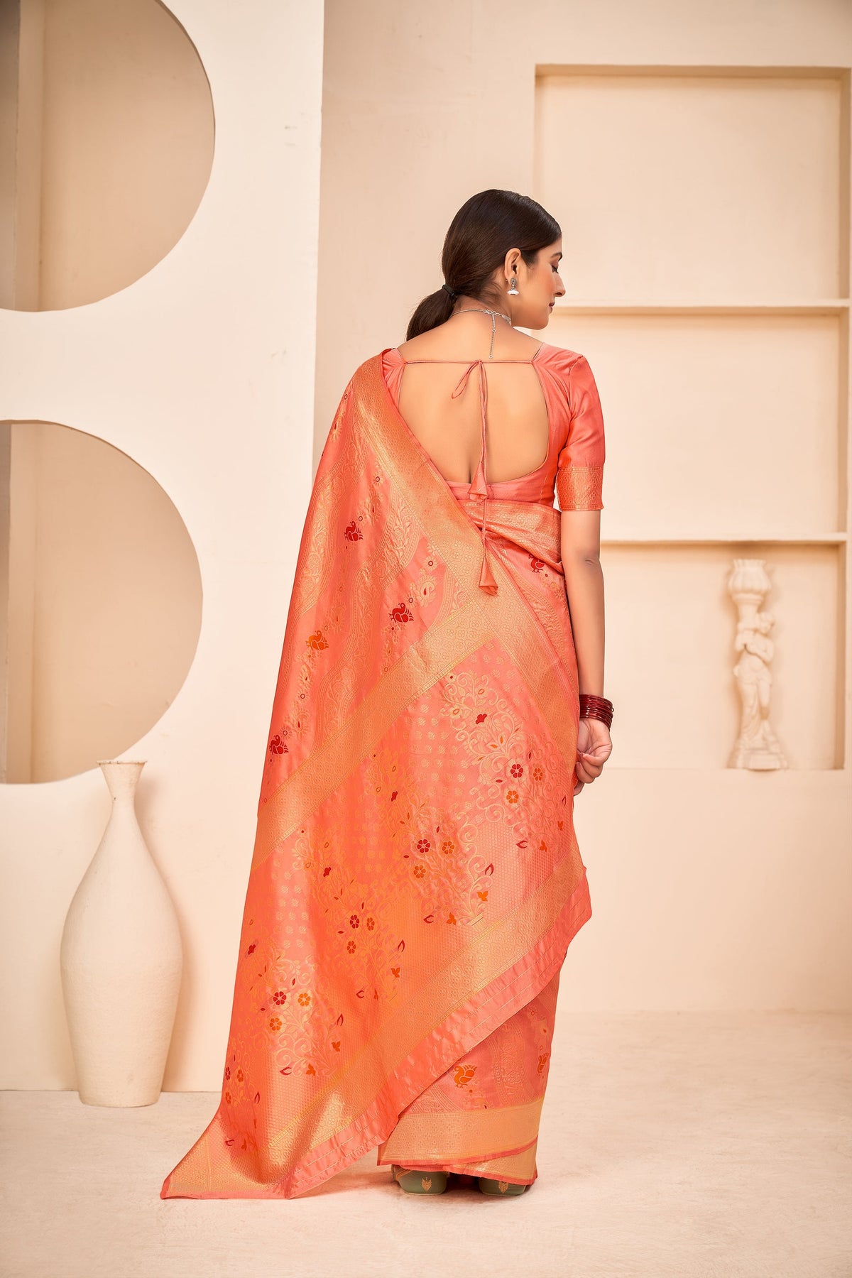 Shopesy Peach Festive Wear Banarasi With Patola Woven Banarasi Silk Saree