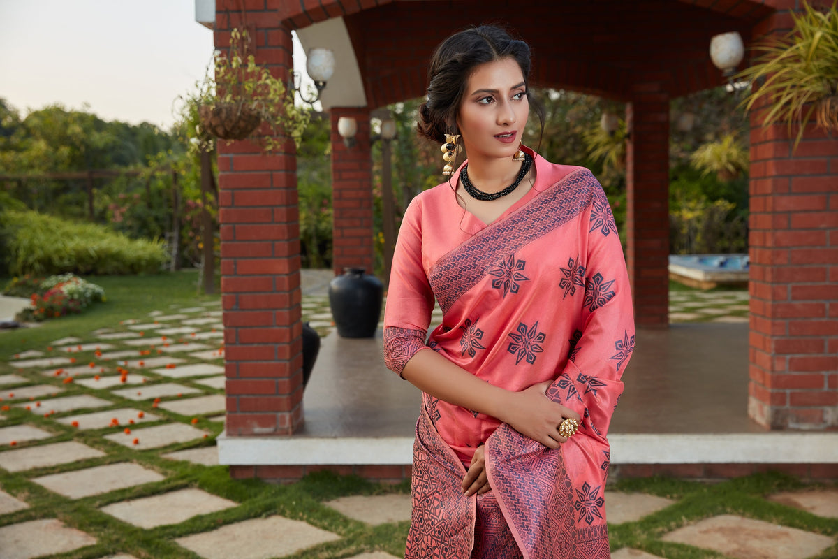 Shopesy Pink Color Function Wear Trendy Weaving Work Saree In Art Silk Fabric
