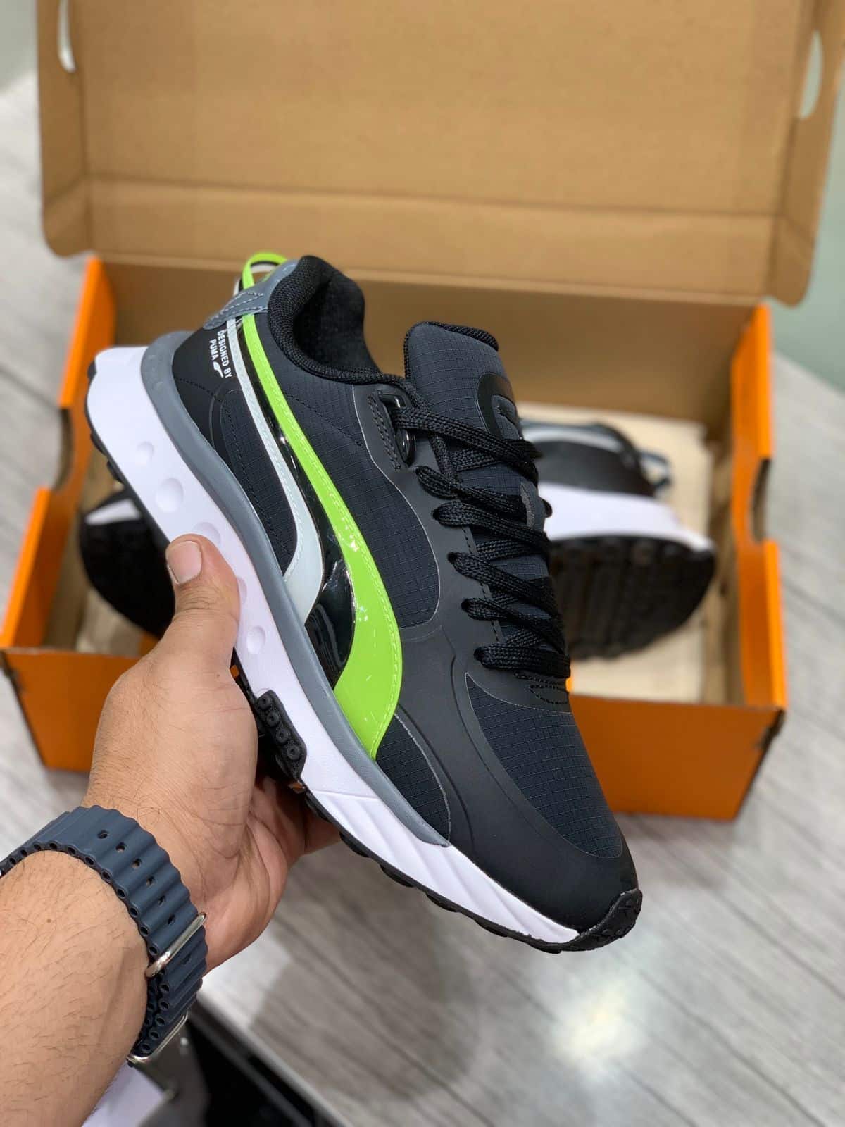 Branded Wild Rider Black Green Running Shoes