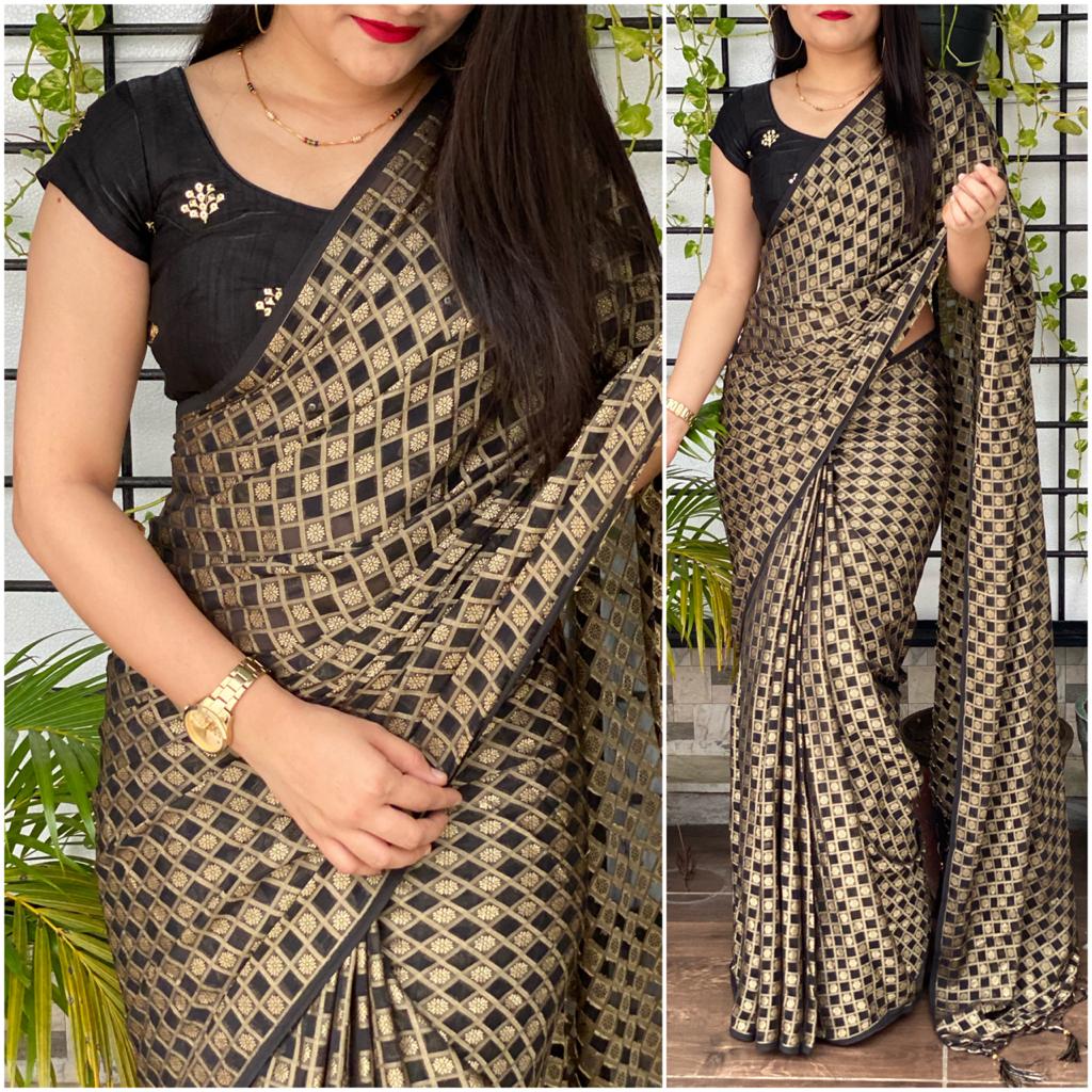 Shopesy Black Jacquard Saree with Black Sequence Blouse
