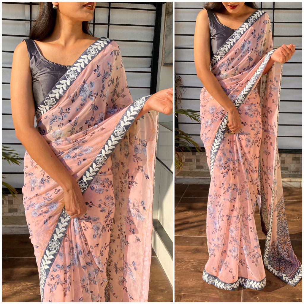 Shopesy Printed Georgette Saree with Heavy Lace