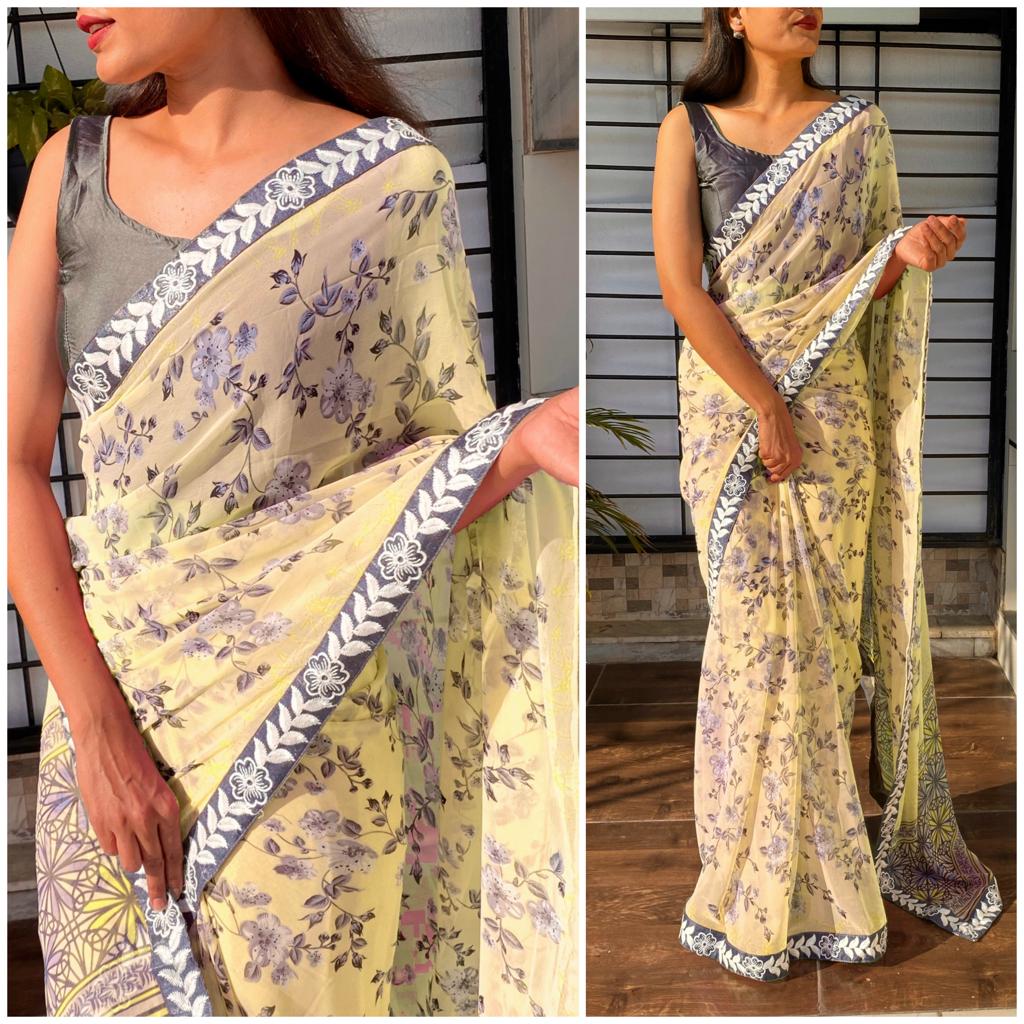 Shopesy Printed Georgette Saree with Heavy Lace