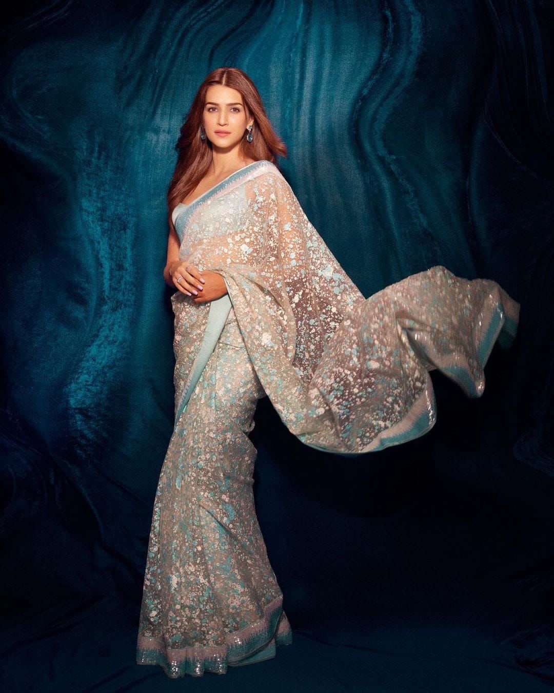 Shopesy Organza Saree with Rubber Print Work and Unstitched Blouse
