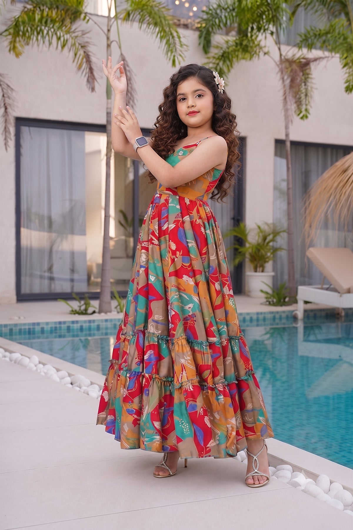 Shopesy Heavy Rayon Digital Print Full Flare Anarkali Gown for Girls