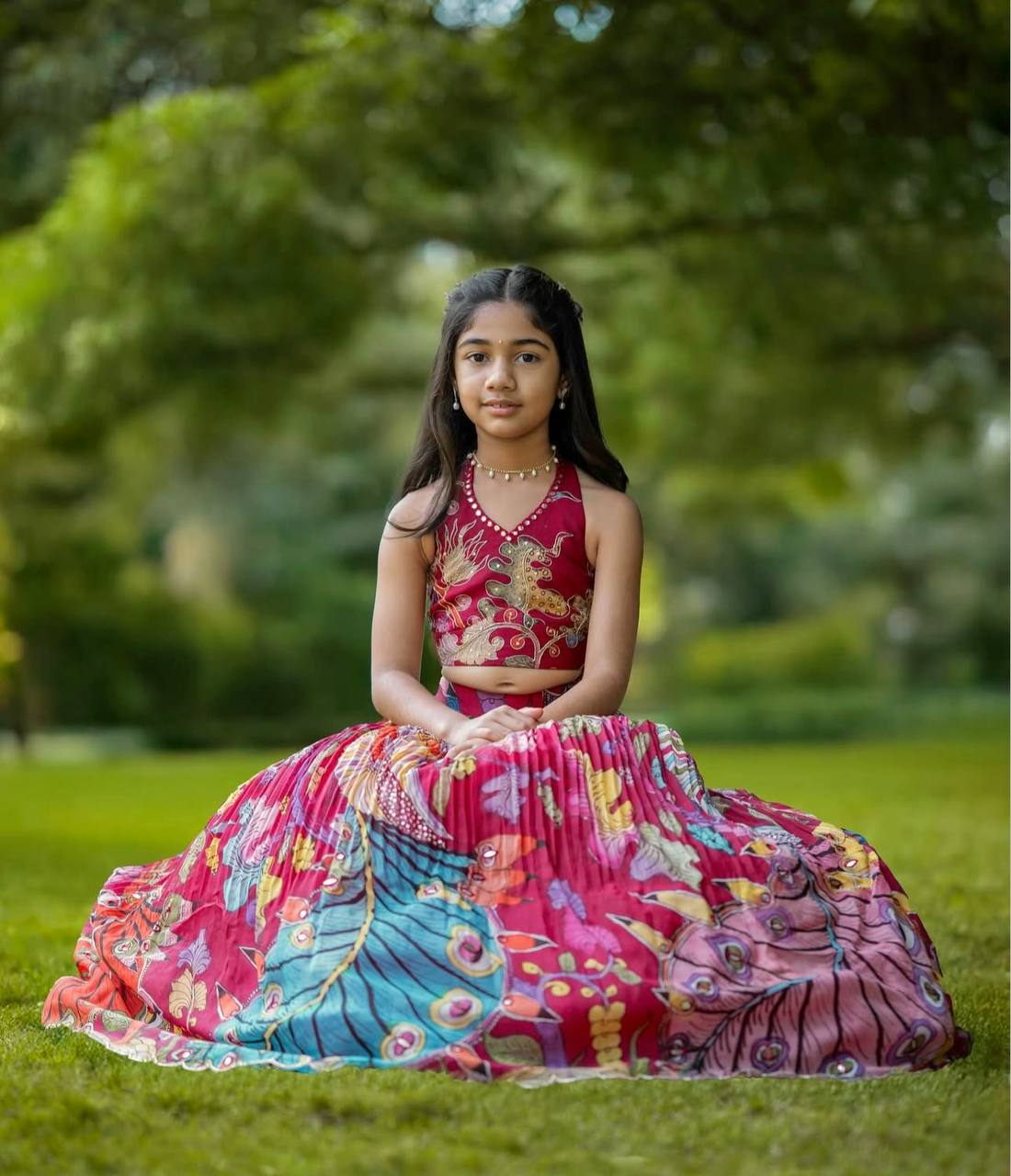 Shopesy Girls Designer Peacock Print Lehenga Choli Set