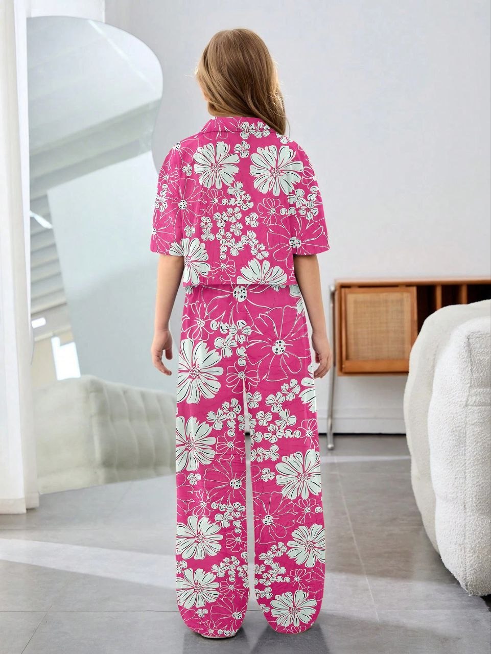 Shopesy Girls Pink Floral Printed Co-Ord Set