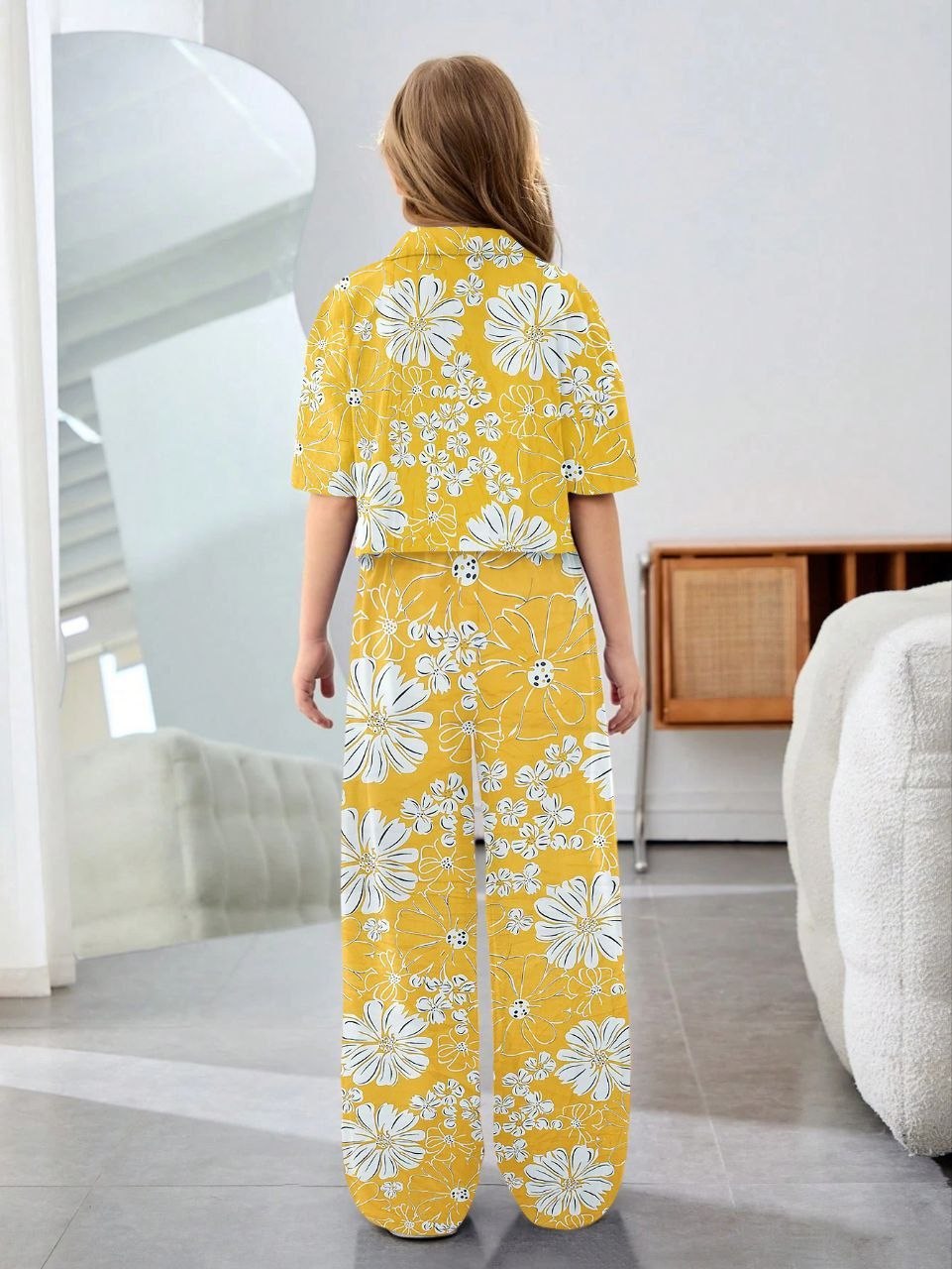 Shopesy Girls Mustard Yellow Floral Printed Co-Ord Set