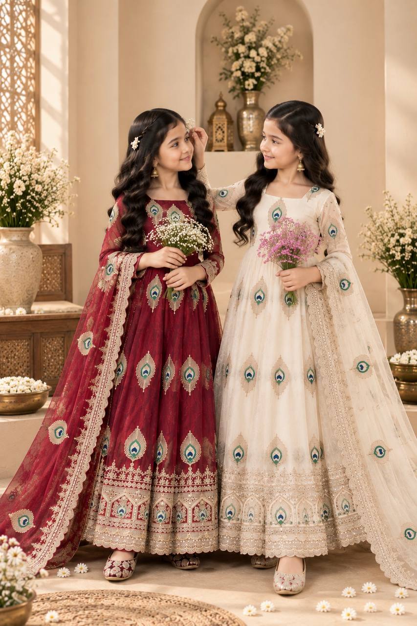 Shopesy Girls Maroon Anarkali Dress with Dupatta