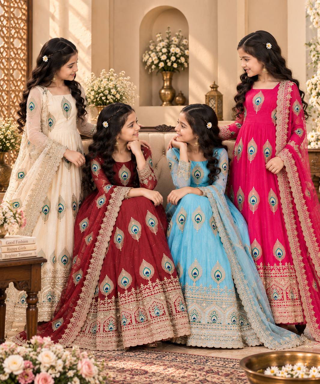 Shopesy Girls Pink Anarkali Gown with Dupatta