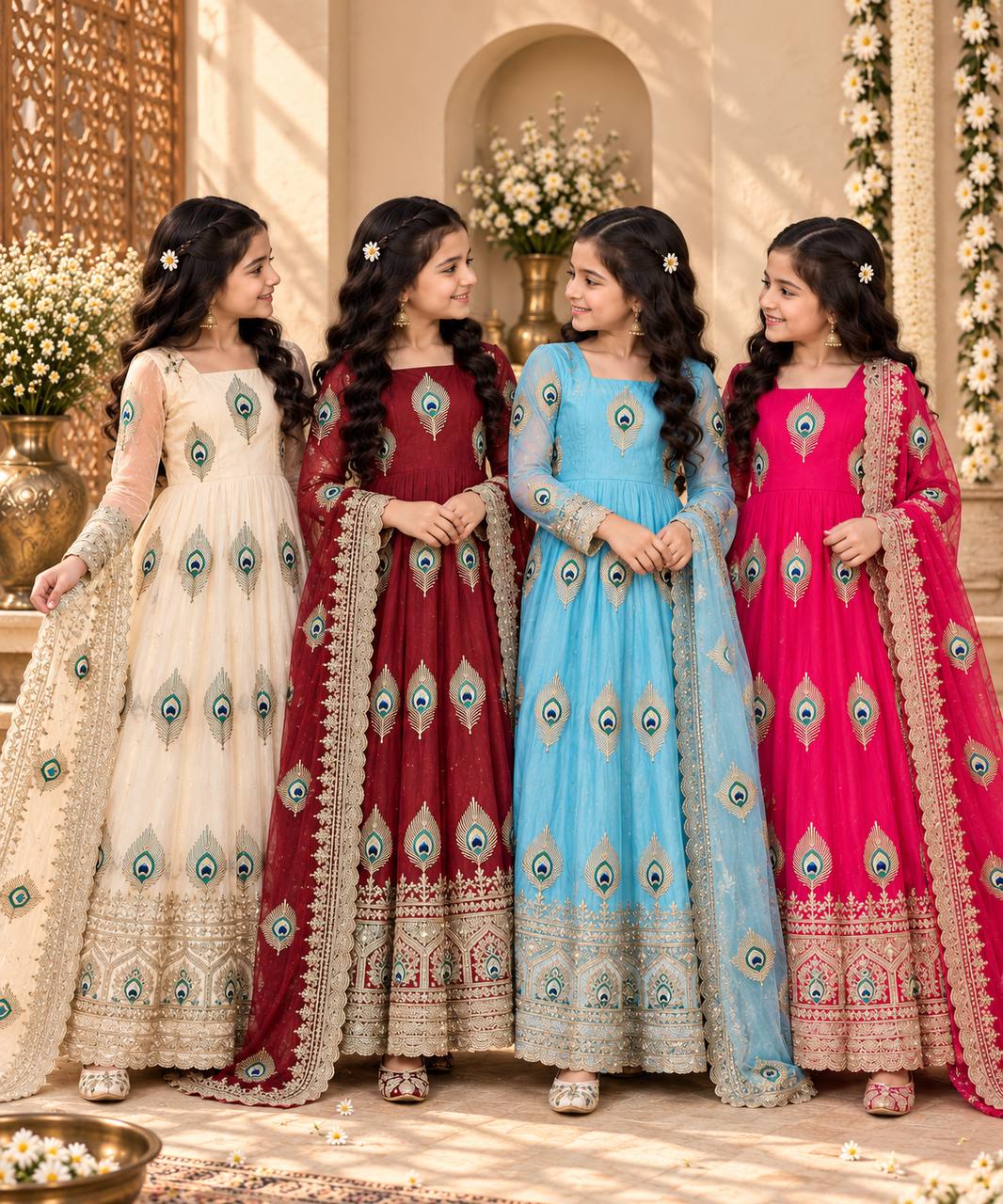 Shopesy Girls Pink Anarkali Gown with Dupatta