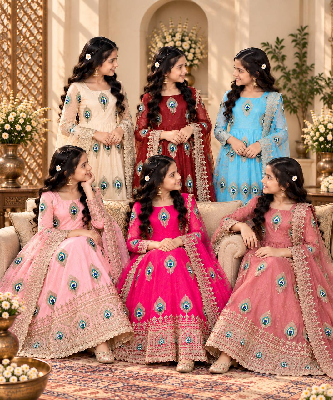 Shopesy Girls Peach Pink Anarkali Gown with Dupatta