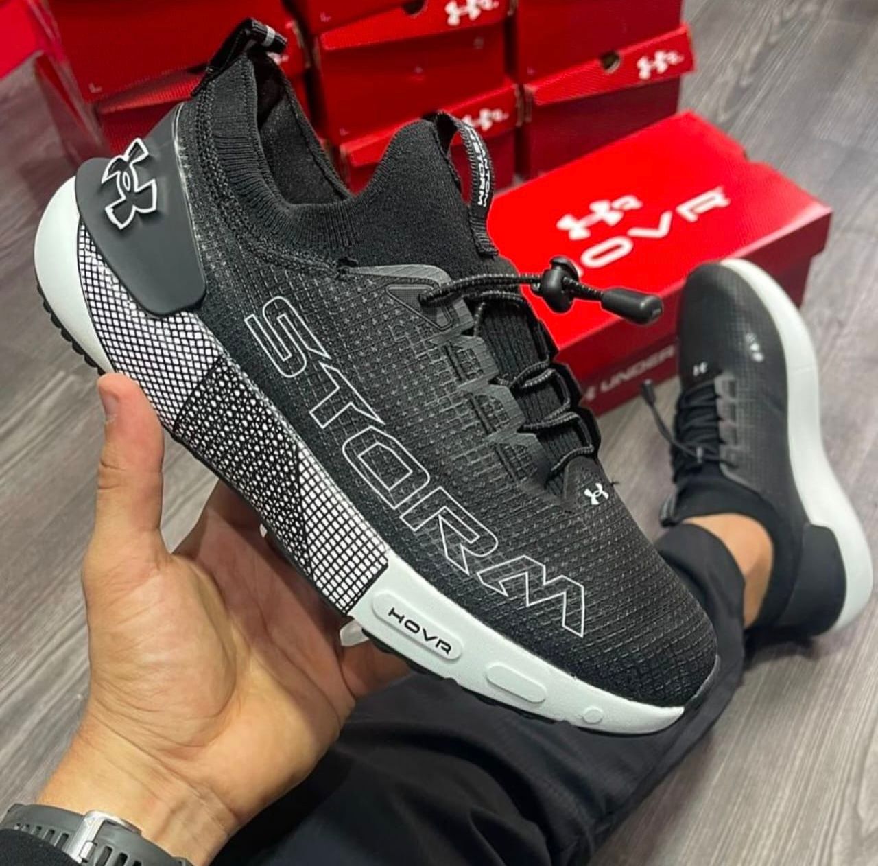 Under Armour Hovr Storm Black White Running Shoes